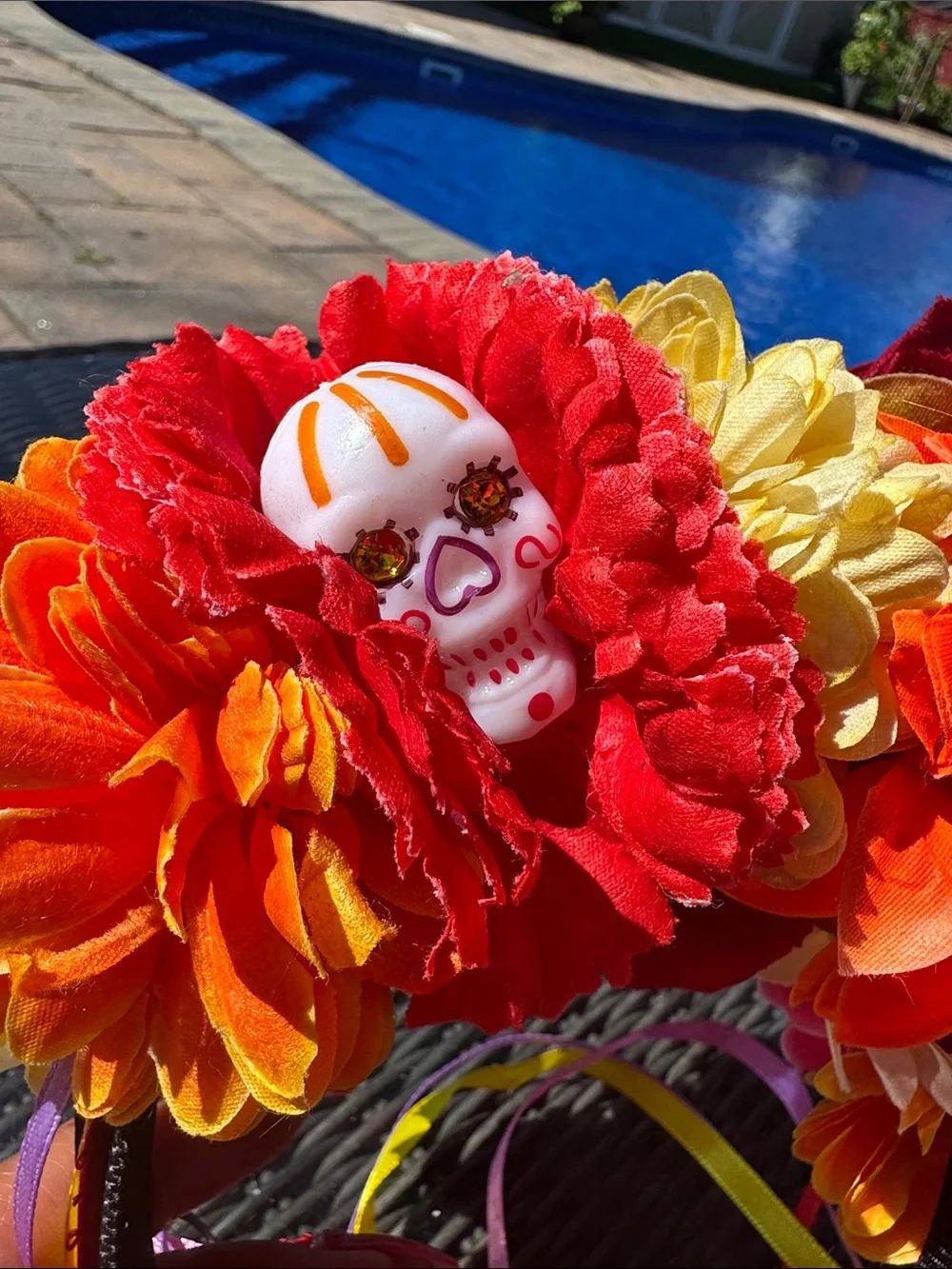 Floral Day of the Dead Headband in Orange & Yellow